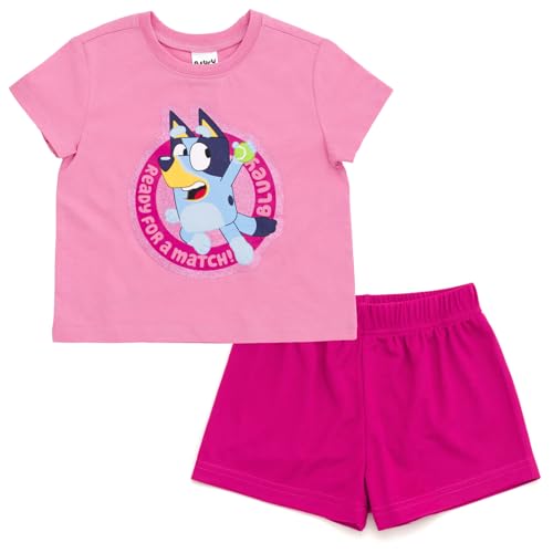 Bluey Girls T-Shirt and Mesh Shorts Outfit Set Toddler to Big Kid Sizes (2T - 10-12)