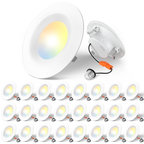 Amico 24 Pack 4 inch 5CCT LED Recessed Lighting, Dimmable, 8.5W=60W, 650LM, 2700K/3000K/4000K/5000K/6000K Selectable, Retr...
