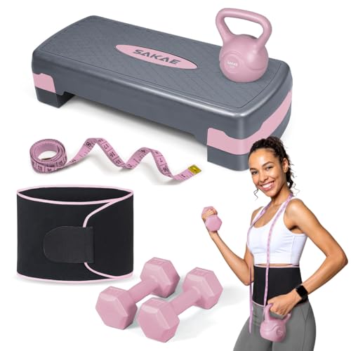 Adjustable Height Aerobic Stepper Set, Multiple Bundle Options with Dumbbells, Kettlebell, Waist Trimmer, Ankle Weights or...
