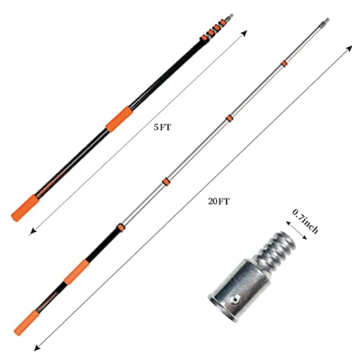 Buyplus 26ft Reach, 5 to 20ft Telescoping Pole, Paint Roller Extension Pole, Multi-Purpose Extendable Pole, Lightweight St...