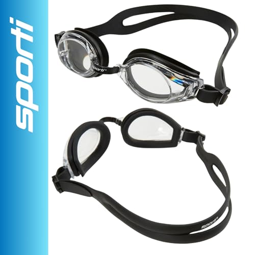 Sporti Unisex Adult Positive Optical Swimming Goggles, Antifog Swim Goggles for Men & Women, Shatter-resistant, Double Straps