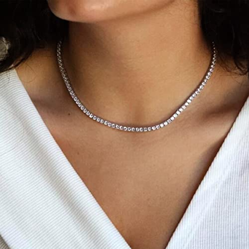 HAXIYA Tennis Necklace Bracelet for Women, Sterling Sliver, Dainty Chocker Necklace, Crystal Bracelet for Women, Wedding J...