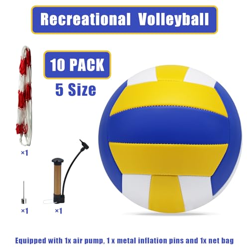 ZHUOKECE Volleyball, 10 Pack Official Size 5 Inflatable Volleyballs Pool Volleyball Spike Training Equipment Outdoor Sand ...