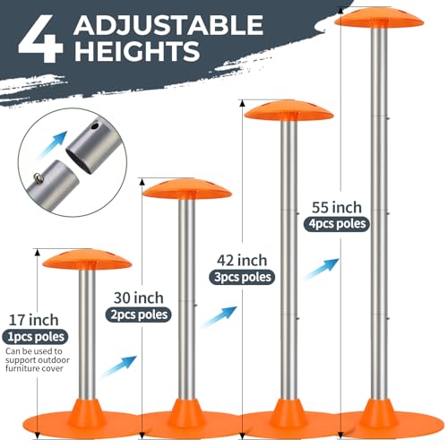 Tuszom Boat Cover Support Pole Systems with Anti-UV PE Ropes & 9" ABS Base, Highly Stable Windproof Support Pole - Adjustb...