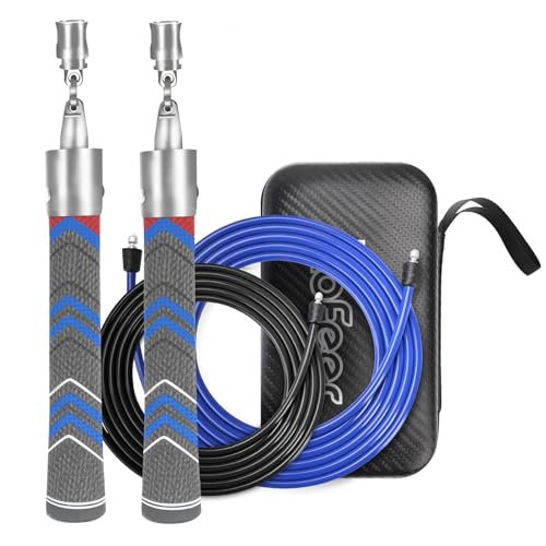Weighted Jump Rope for Men Women with 110"&102" Abrasion-resistant Cable, Φ=6mm Crossropes jump rope with Rubber Grip,360 ...