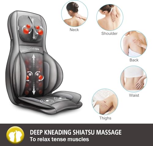 COMFIER Massager Chair with Heat, Shiatsu Neck Back Massager Portable with Compress & Rolling,Massage Chair Pad for Neck &...