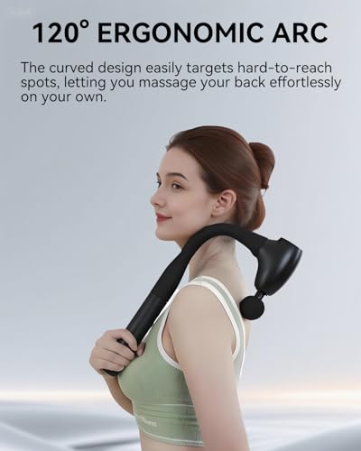 HELPHIER Massage Gun with Extended Handle, Upgraded U-Shaped Back Massager, Reaches Hard-to-Access Muscles, 4 Massage Head...
