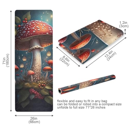 VEKELEE Large Red Mushroom Yoga Mat, 71” x 26” Non-Slip Sports Yoga Mat with Storage Bag, for Indoor and Outdoor Fitness E...