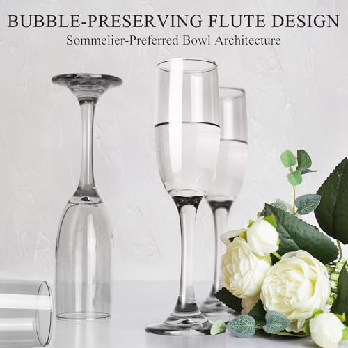 GLAZVIA Champagne Flutes Glasses Set of 6-6oz Elegant Crystal Glass, Classic Long Stem Clear Champagne Flute Gift for Wedd...