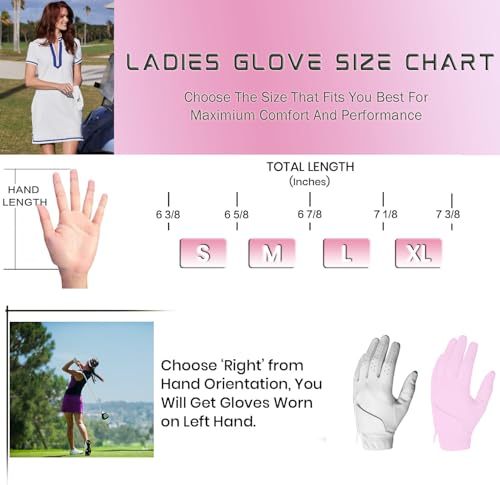Scratch Cabretta Leather Ladies Golf Gloves (5 Pack) Logo Free, for 2025, Durable & Soft, Small Medium Large X-Large