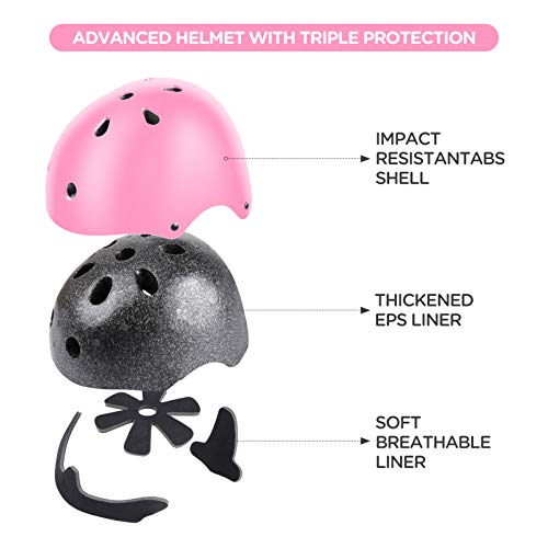 DaCool Kids Bike Helmet Set Skateboard Knee Pads - Kids Helmet Elbow Pads Wrist Guards Adjustable for 3~10yrs Girl Boy Kid...