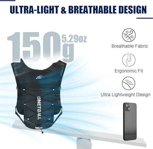 ONETOALL Running Vest for Women & Men, 6L Hydration Backpack with 2L Water Bladder, Lightweight Water Backpack for Trail R...