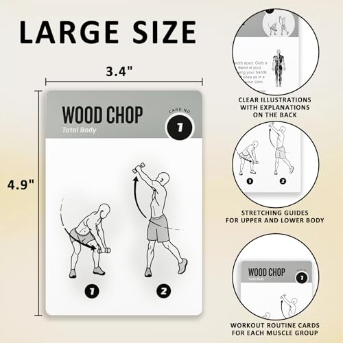 Dumbbell Workout Cards, 62 Large 5"x3.5" Exercise Cards for Home & Gym, Strength Training, Muscle Building, Beginner Fitne...