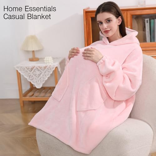 Pink Sherpa Wearable Blanket Hoodie,Oversized Blanket Hooded, Cozy Soft Plush Hooded Blanket for Adult, Warm Christmas Bir...
