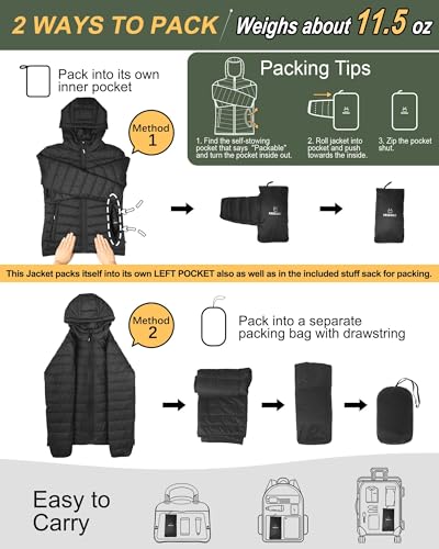 Outdoor Ventures Women's Packable Lightweight Full-Zip Puffer Jacket with Hood Quilted Winter Coat