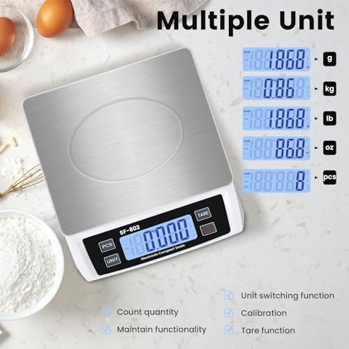 Puozult Digital Kitchen Scale 30kg/66lb Large Food Scale for Baking Cooking Stainless Bread Scale with LCD Display Countin...