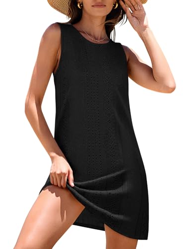 ANRABESS Womens Swimsuit Cover Up 2026 Summer Eyelet Sleeveless Beach Dresses Swimwear Bathing Suit Coverup Vacation Clothes