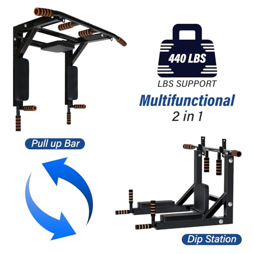 BDL Wall Mounted Pull Up Bar Chin Up bar Multifunctional Dip Station for Indoor Home Gym Workout, Power Tower Set Training...