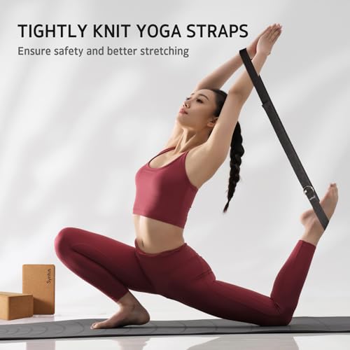 Syntus Yoga Block and Yoga Strap Set, 2 Soft Non-Slip Yoga Blocks 9×6×4 inches, 8FT Metal D-Ring Strap for Yoga, General F...