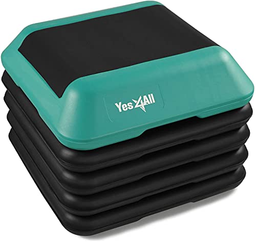 Yes4All 16"x16" Adjustable High Step Aerobic Platform with 4 Risers, Height-Adjustable 4"-6''-8''-10''-12" Step Aerobics P...