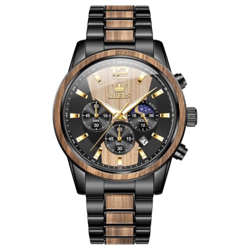 OLEVS Men Watch Blue Gold Analog Quartz Stainless Steel Waterproof Luminous Date Luxury Casual Watch