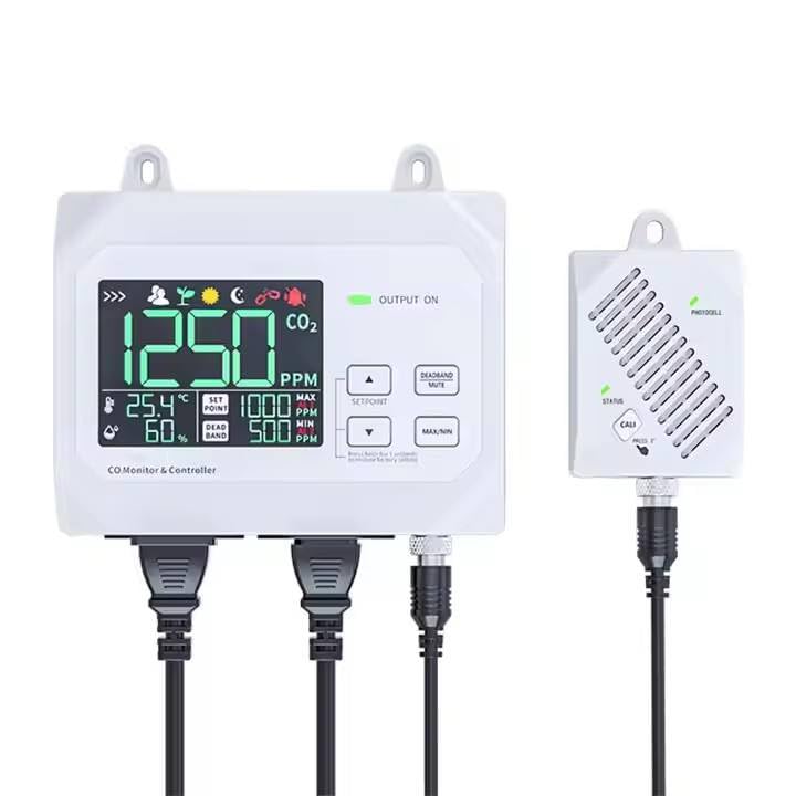 YFYIQI Fixed CO2 Controller Carbon Dioxide Controller with Two Mode Charactor Mode Plant Mode CO2 Measurement Range 0-9999ppm CO2 Display Resolution 1ppm External Sensor Digital Color Screen Display