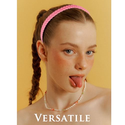 YONOY 10 PCS Braided Thin Headbands for Women, Colorful Fashion Effortless Plastic Headbands with Teeth No Slip for Women ...