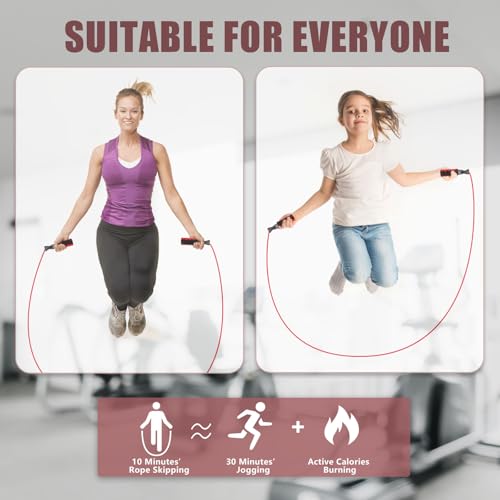 Jump Rope for Women & Men Adjustable Length Cotton Skipping Rope for Adults & Kids Workout Equipment for Weight Loss, Card...