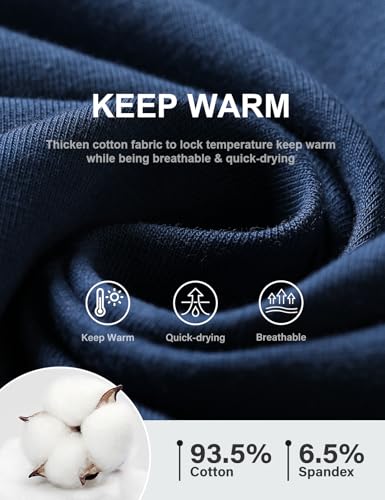 Arjen Kroos Men Thermal Underwear Set Cotton Lined Top and Bottom Set Lightweight Long Johns Warm Base Layer