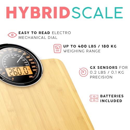 Adamson Hybrid 2-in-1 Analog & Digital Weighing Scale for Body Weight up to 400lbs - Thick Tempered Glass - Extra Large Di...