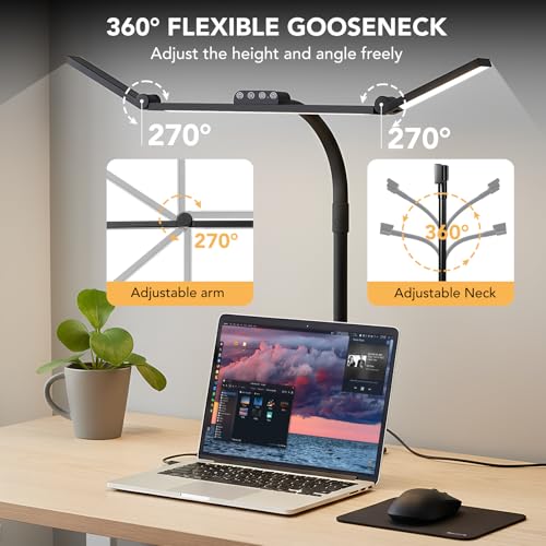 Galnolt LED Desk Lamp for Home Office with Base, 28.2" Adjustable Gooseneck Swing Arm Ultra Bright Desk Light, Dimmable Ar...