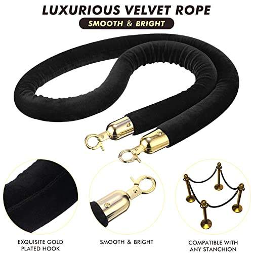 Woanger 6 Pack Velvet Stanchion Rope, 5 Feet Crowd Control Stanchion Ropes Safety Barrier with Gold Plated Hook for Carpet...