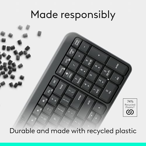 Logitech K250 Bluetooth Keyboard with Numpad, Easy Connectivity, Compact Wireless Keyboard Made with Recycled Plastic, Spi...