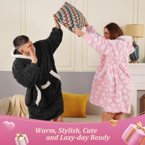 KAWAHOME Wearable Blanket Hoodie for Women Adult, Warm Cozy Soft 3D Pattern Hooded Sweatshirt, Birthday Gifts for Mom Girl...