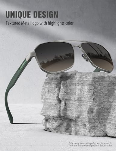 LUENX Aviator Sunglasses for Men Square Polarized Polygon Lens - UV 400 Protection with Accessories 61MM Driving Outdoor