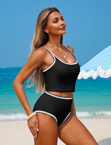 ZAFUL Tankini Swimsuit Tummy Control Bathing Suits Two Piece Swim Top with High Waisted Bottom