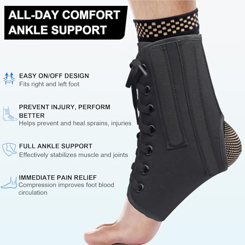 AIDY-PRO Lace Up Ankle Brace with Metal Side Stabilizers, Adjustable Lace-Up Ankle Braces for Men and Women Sprained Foot ...