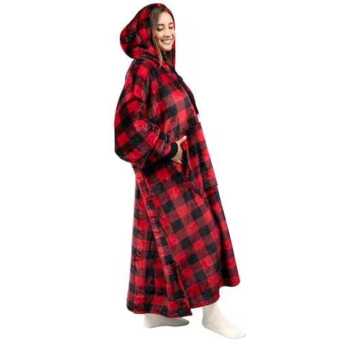 PAVILIA Blanket Hoodie for Women Red, Sherpa Wearable Blanket Men, Cozy Oversized Sweatshirt Blanket, Warm Fleece Hooded B...