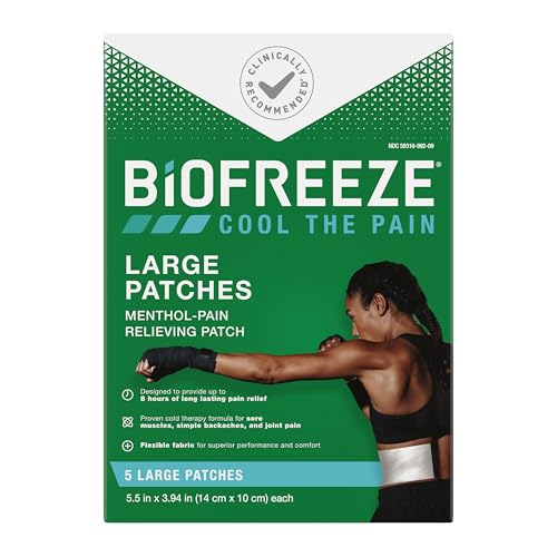 Biofreeze Large Pain Relief Patches, Menthol Pain Patches for Lower Back, Neck, Knee, & Shoulder, Comfortable & Flexible F...
