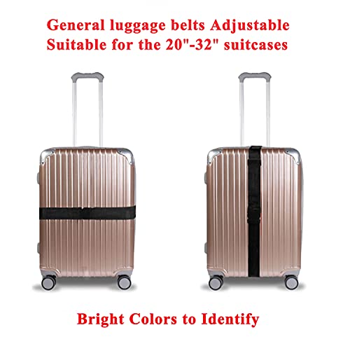2 Pack Suitcase Belts, Adjustable Luggage Straps, Bright Colors Travel Packing Straps with Quick Release Buckle (Black)