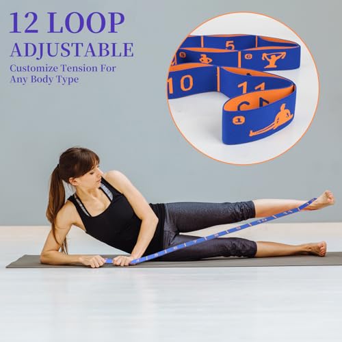 Elastic Yoga Stretching Strap with Loops, CEILIWEN Stretch Straps for Physical Therapy, Pilates Stretch Band, Elastic Exer...