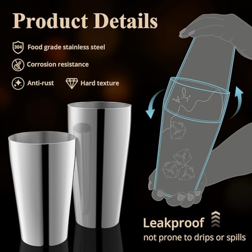 LyhoCink Stainless Steel Cocktail Shaker, 3-Piece Mixology Bartender kit, Bar Set with 18oz & 28oz Mixed Drink Shaker, Coc...