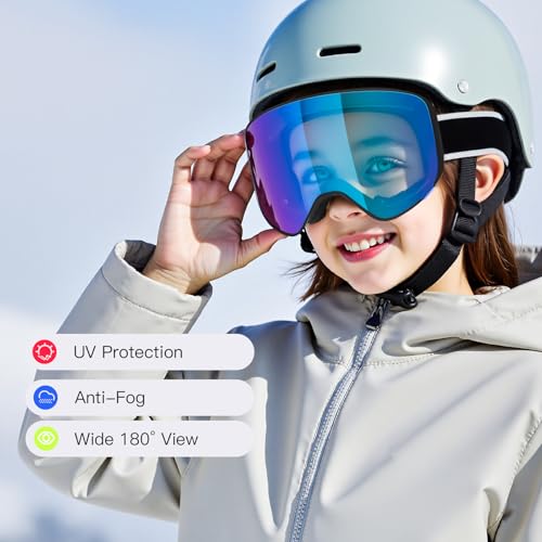 MAMBAOUT Ski Goggles with Magnetic Lens, Kids Snowboarding Goggles for Boys Girls, Anti Fog UV Protection Age 3-14