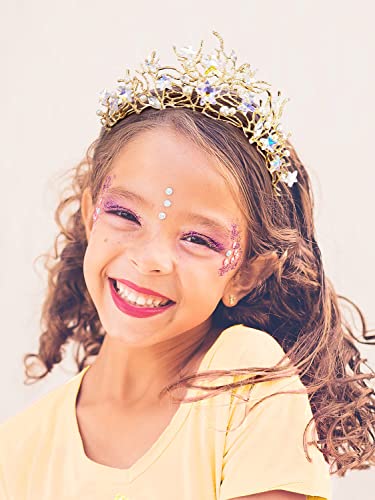 SWEETV Mermaid Tiara for Girls Women, Gold Princess Crown Diadem, Jeweled Headpiece Costume Hair Accessories for Birthday ...