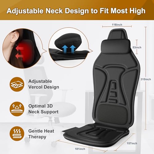 comrelax Vibration Back Massager with Heat for Chair, Massage Chair Pad with Waist Cooling & Neck Support, Seat Massager f...