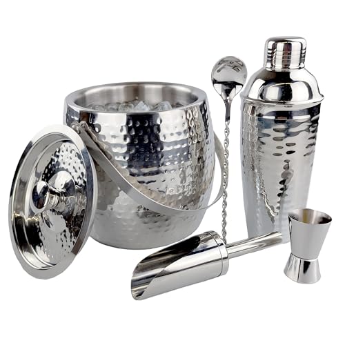 BREKX Insulated Ice Bucket for Cocktail Bar with Drink Shaker 5-Piece Cocktail Set for Parties with Lid and Scoop - Barten...