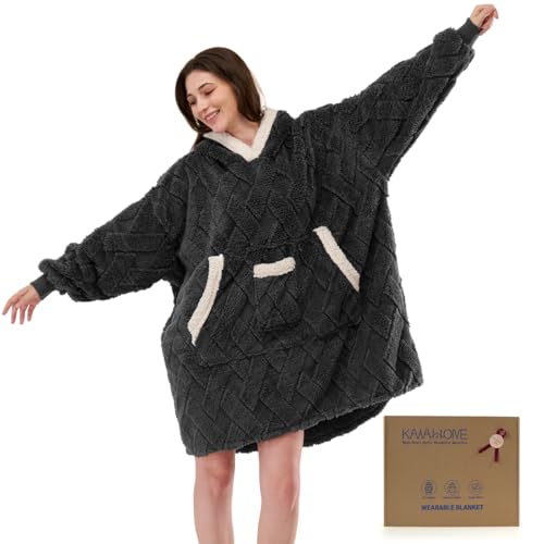 KAWAHOME Wearable Blanket Hoodie for Women Adult, Warm Cozy Soft 3D Pattern Hooded Sweatshirt, Birthday Gifts for Mom Girl...