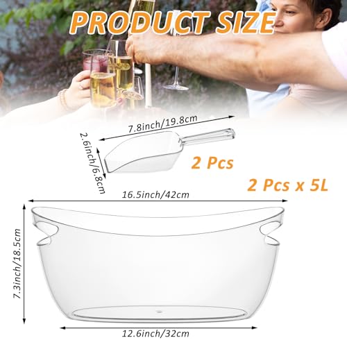 2 PCS Clear Ice Bucket Set - 5L Ice Buckets for Parties with Ice Bucket Scoop, Champagne Beer Tub Wine Beverage Bucket for...