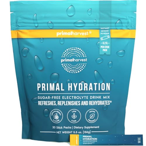 Primal Harvest Electrolytes Powder Packets Primal Hydration, Easy Open Packets, Energy Drink Mix (Lemon Berry, 30 Packs) (...