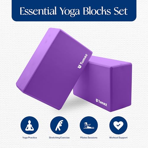 Tumaz Yoga & Core Strength Bundle: Non-Slip Cork/EVA Yoga Blocks (2-Pack) + Extra Thick Balance Board Cushion for Stabilit...